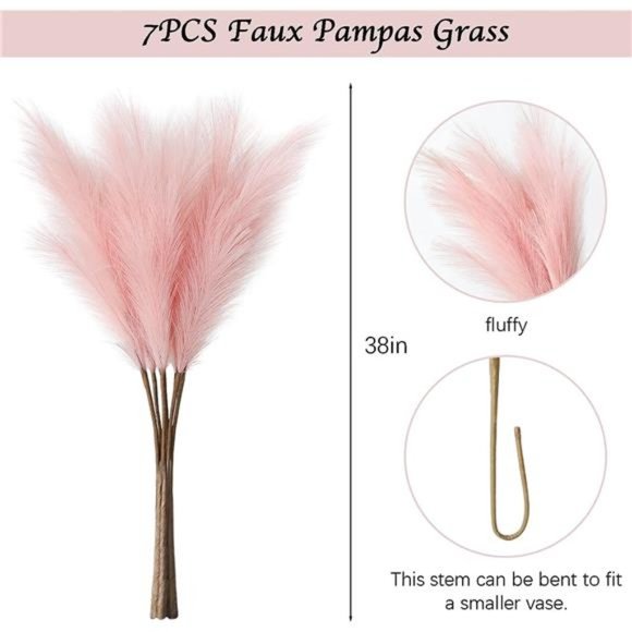 7-Pcs 38"/3.1FT Faux Pampas Grass Large Fluffy Artificial Fake Flower Boho Decor - Picture 6 of 6